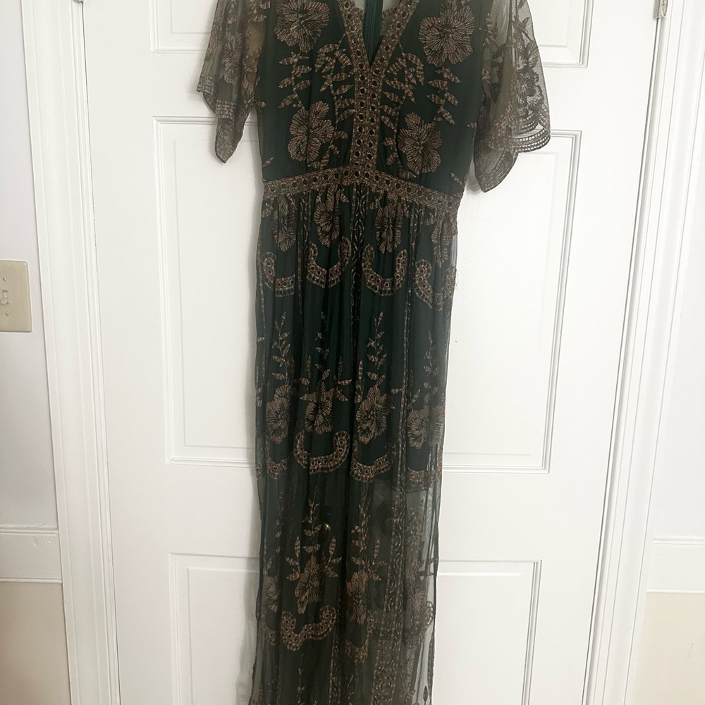Altar'd State Green Flutter Sleeve Maxi Dress